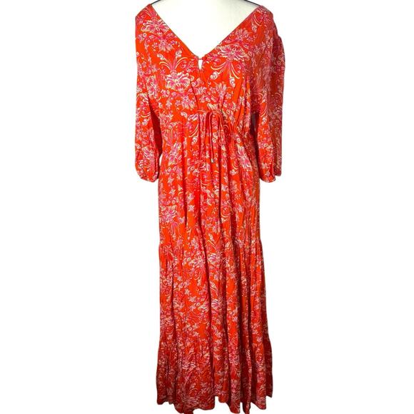 Abel the Label Dresses & Skirts - ABEL THE LABEL Printed Smocked Waist High Low Maxi Dress Size Small Prairie Red